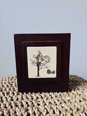 Wooden Tissue Box With Tree Tile Accent